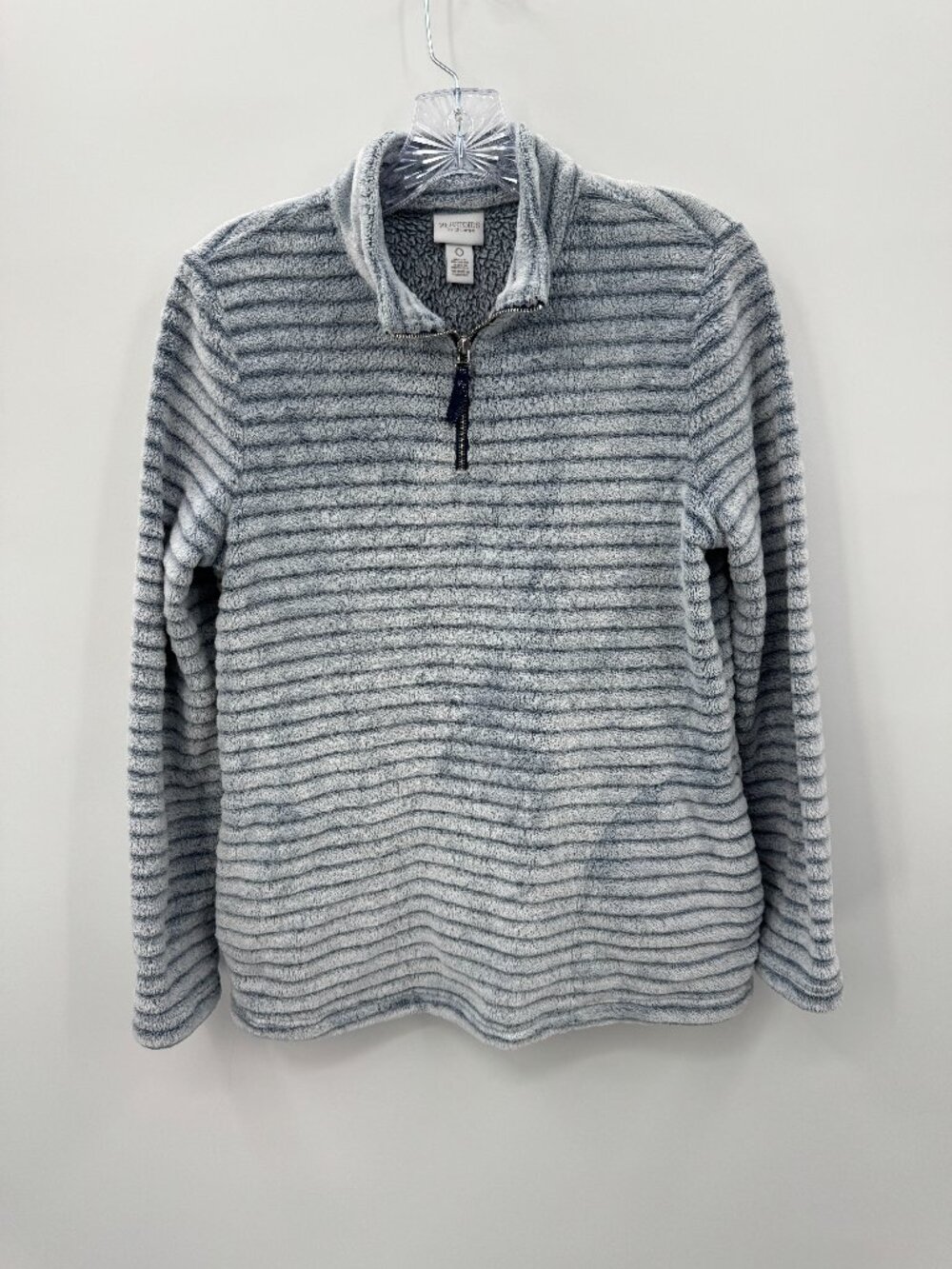 Weekends by Chico's Faux Fur Ribbed Quarter Zip Pullover Size 0 Small Grey Blue